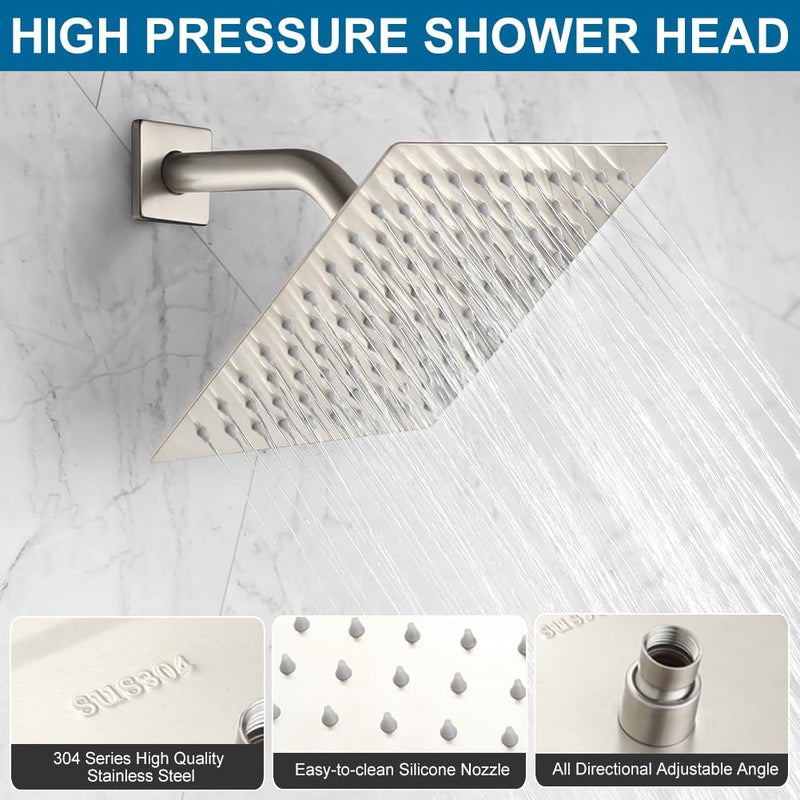 POP SANITARYWARE Shower System Brushed Nickel Bathroom Rainfall Shower Faucet Set Complete Wall Mounted 8 Inch Shower Head and Handle Set with Rough-in Valve Body and Trim Kit - Image 3